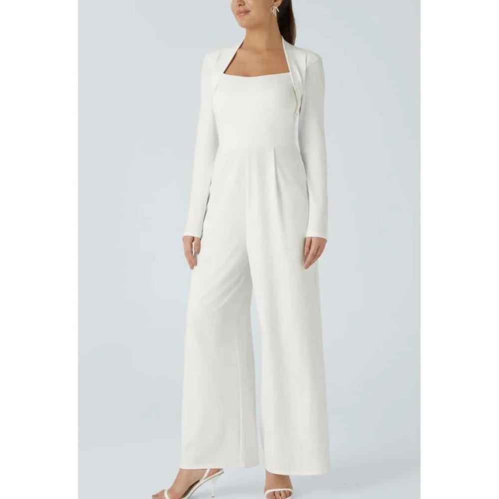 Halara Long Sleeve Wide Leg Jumpsuit Off White Size XL Stretch Pull On One Piece